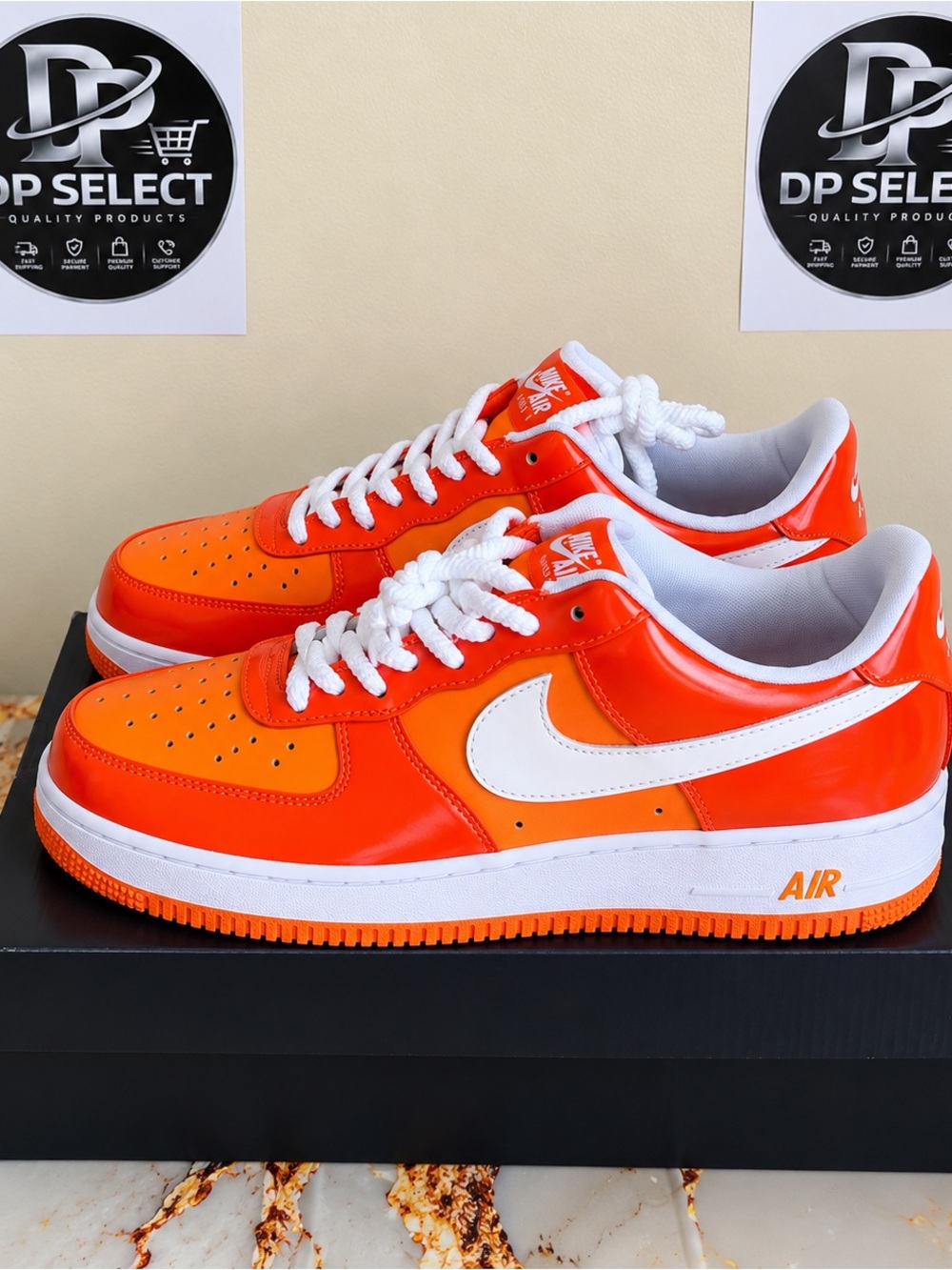 Nike Orange and White Low-Top Air Force 1 Sneakers